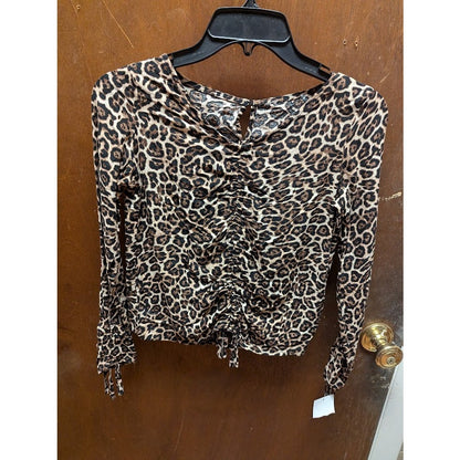 NEW Topshop Long Sleeve top Ruched Drawstring Center Leopard Print Size XS