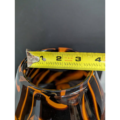 Vintage Tortoiseshell Art Glass Statement Vase LARGE Amber and Orange Swirls