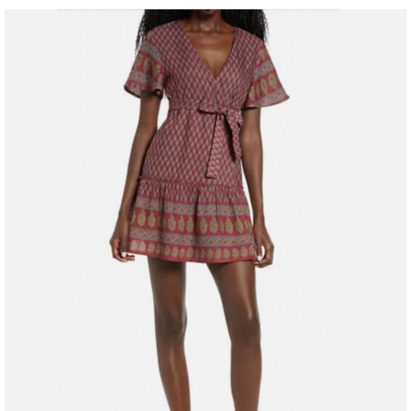 NEW $72 RAGA Avah Faux Wrap Mini Dress Small Anthropologie Boho wine multi