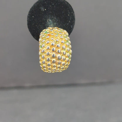 Vintage Gold Tone Textured Beaded Chunky Crescent Half Hoop Drop Earrings Retro