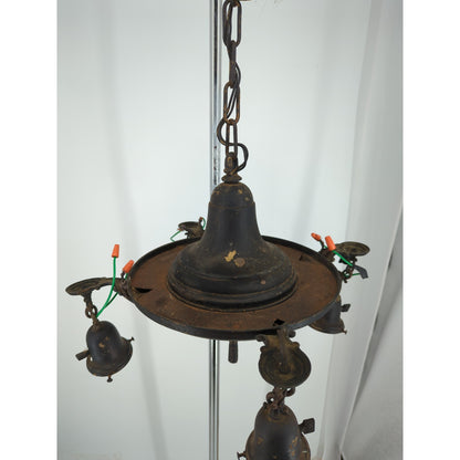 Vintage Art Deco Brass Pan Chandelier 4 Light Down Fixture Dark Patina Projec