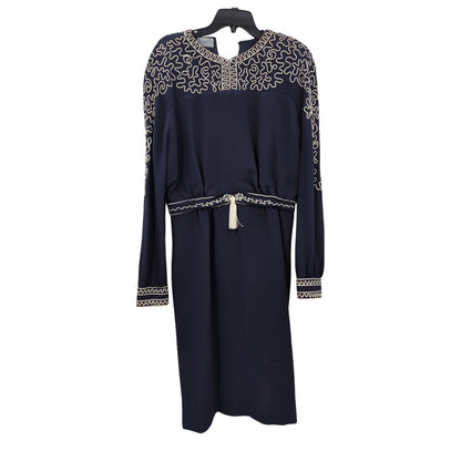 Margaret's Lubbock Texas Dress cinched waist Navy Soutache Church Wedding