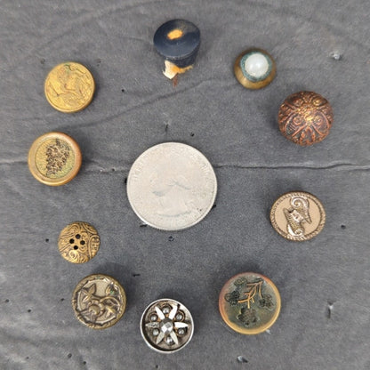 LOT A of 10 Antique Vintage Victorian Brass Mixed Materials Buttons ESTATE FIND