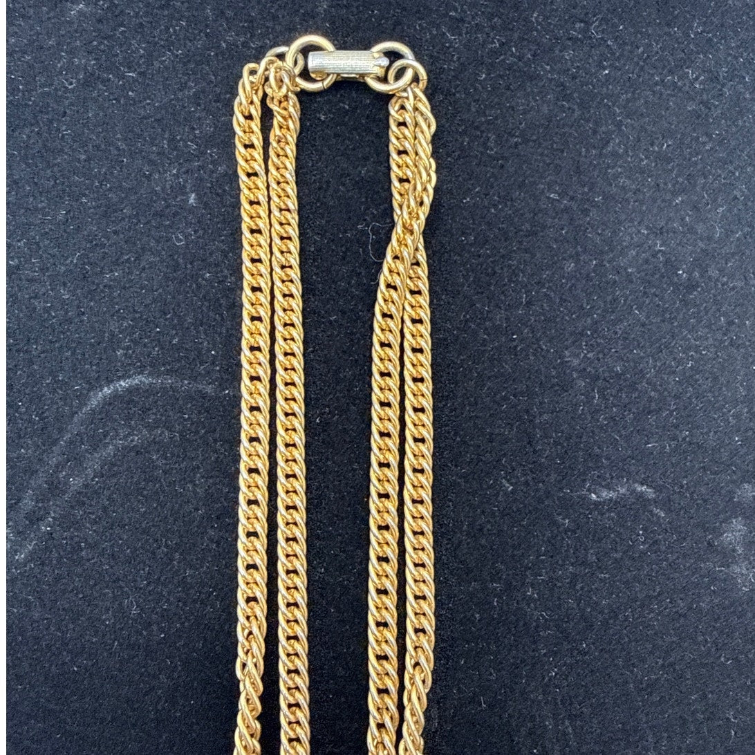 Vintage Double Strand Gold Tone Tassel Statement Necklace Rabbit Ear Bail