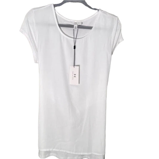 H by Halston White Top crepe layered front tie back detail Medium career casual