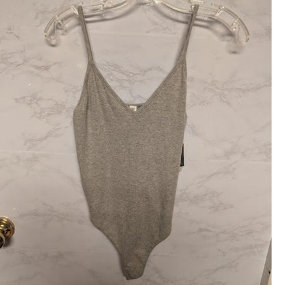 NEW BP. Gray VNeck bodysuit thong Spaghettti straps layering Size Medium