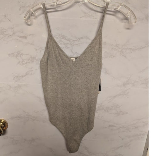 NEW BP. Gray VNeck bodysuit thong Spaghettti straps layering Size Medium