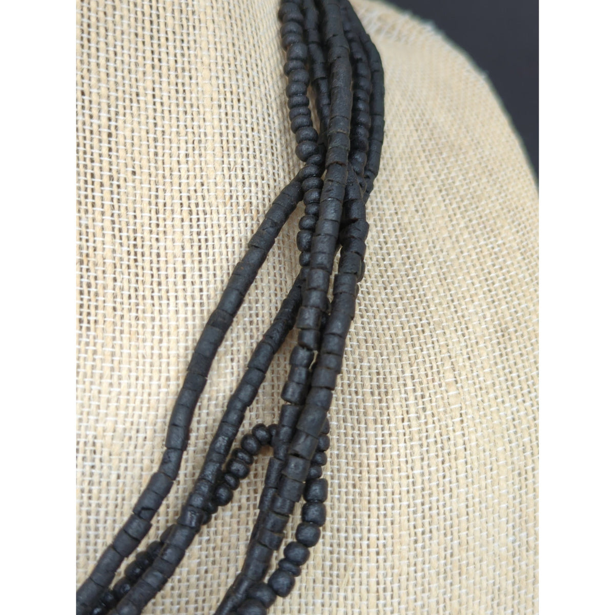 Vintage Multi Strand Beaded Tassel Necklace Y2K Boho Black Gold Tone Glam