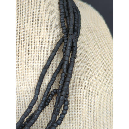 Vintage Multi Strand Beaded Tassel Necklace Y2K Boho Black Gold Tone Glam