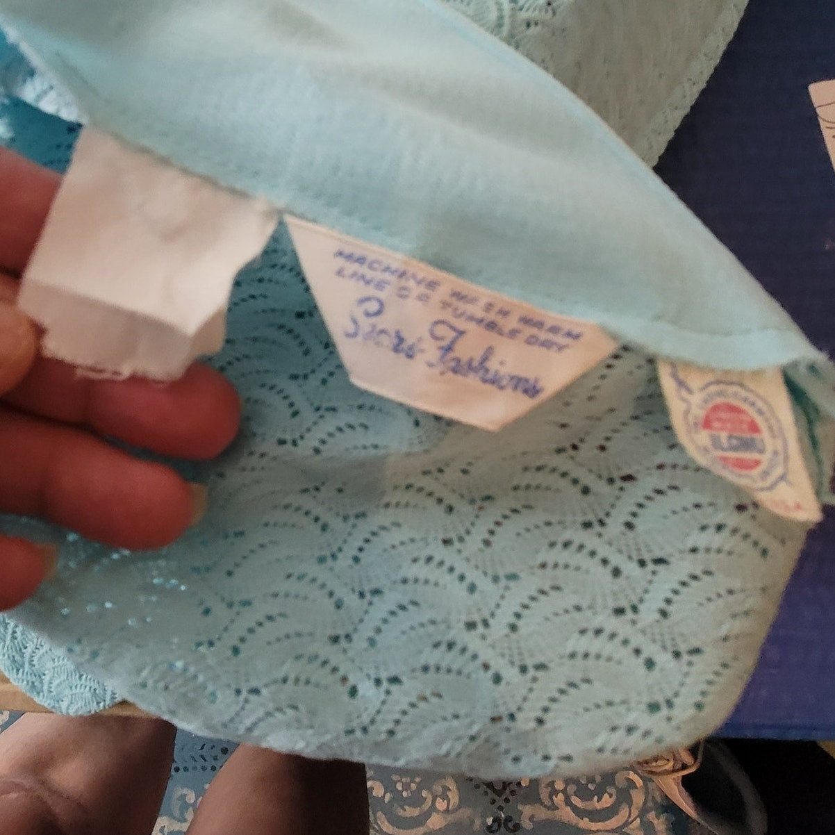Vintage 70s Sears Blue Lace VNeck Maxi Dress Long Sleeve Mod Medium / Large Belt