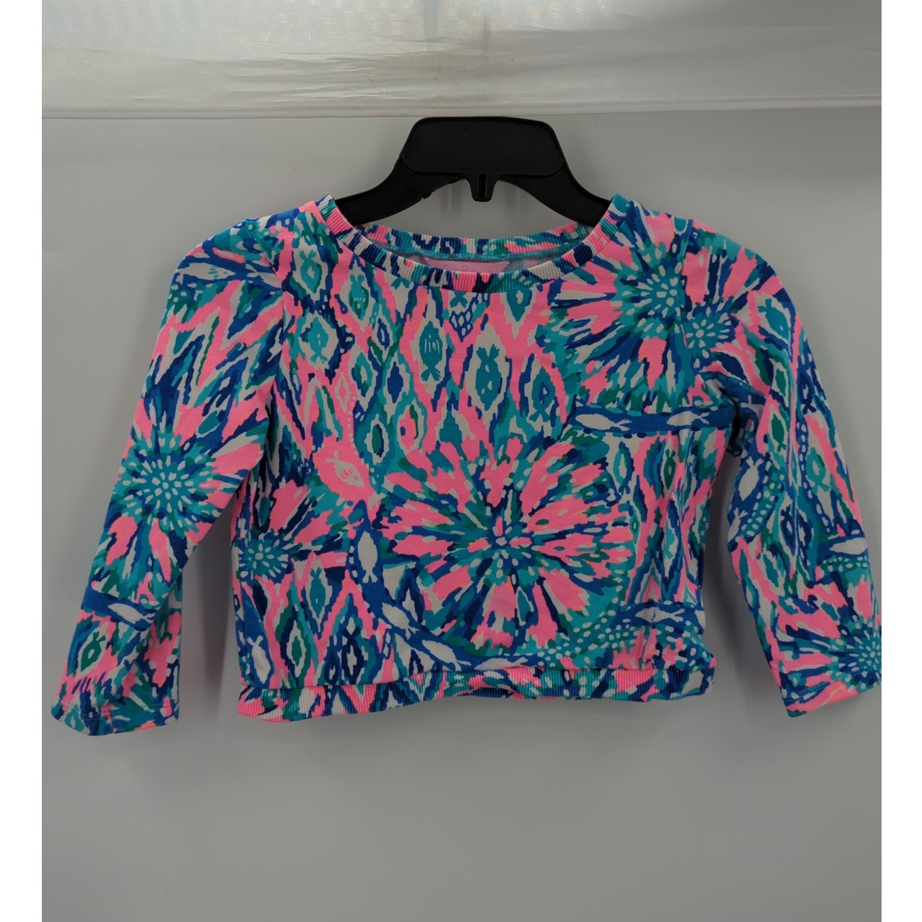 Lilly Pulitzer Kids Girls Shake It Up Pink Blue Long Sleeve Crop Top Size Large
