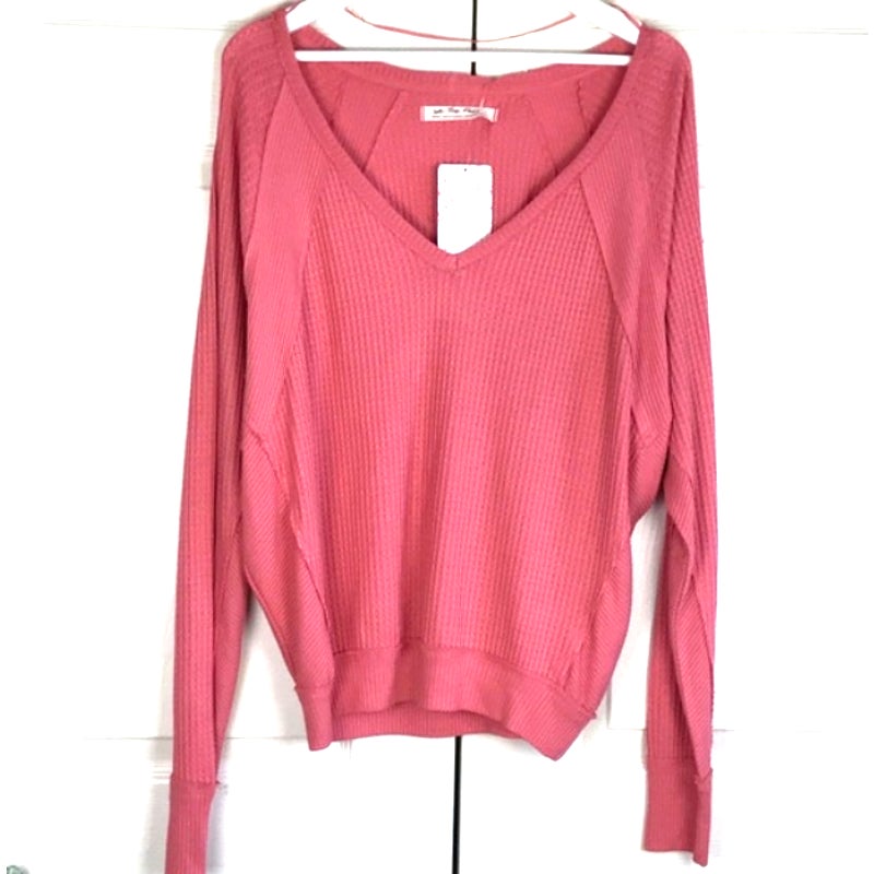 Free People NEW Prairie Rose PINK SANTA CLARA thermal top OVERSIZED SHIRT