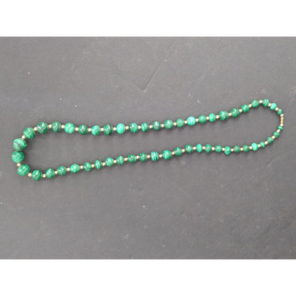 Vintage Green Malachite Style Beaded Strand Necklace Gold Accent Jewelry