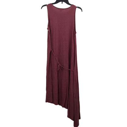 Chelsea 28 Asymmetrical Hem Tie Waist Midi Tank Dress Sleeveless Burgundy small