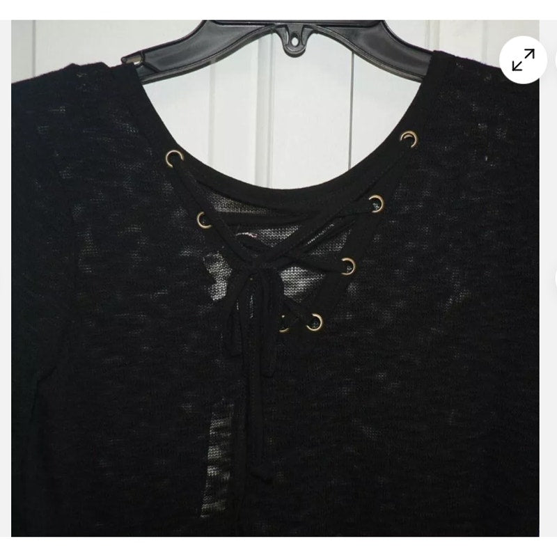 Thyme & Honey Sheer Long Sleeve Lace Up high low Back Black LARGE New Shirt New