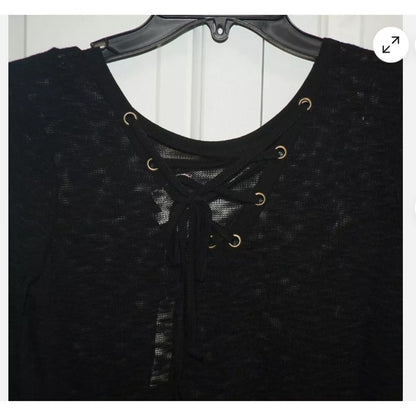 Thyme & Honey Sheer Long Sleeve Lace Up high low Back Black LARGE New Shirt New