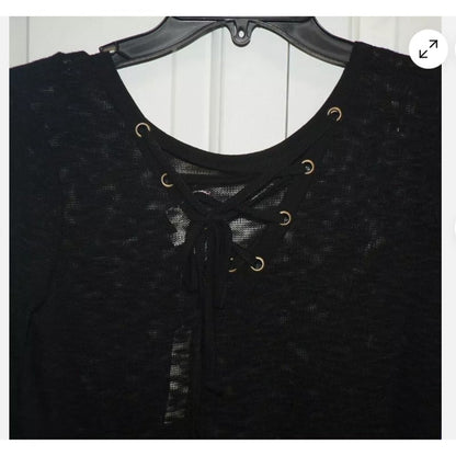 Thyme & Honey Sheer Long Sleeve Lace Up high low Back Black LARGE New Shirt New