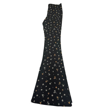 Topshop Boho Preppy Slim Fit Flare Leg Pants Sz 4 US in Black Ditzy Floral NWT