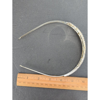 Silver Tone Rhinestone Flat Headband 7 Row Crystal Bridal Hair Accessory