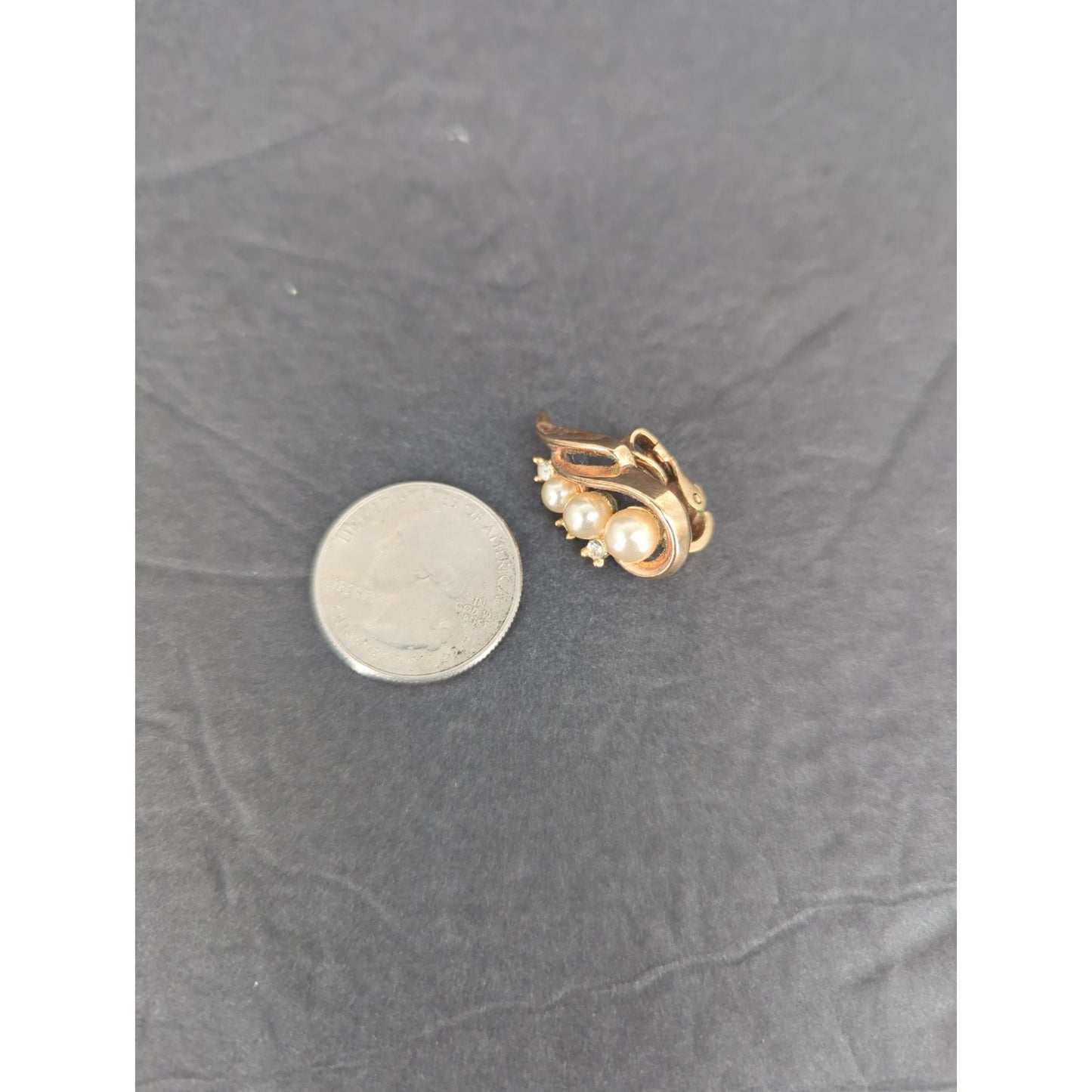 Vintage Trifari Brushed Gold Tone Faux Pearl Leaf Cluster Clip On Earrings Retro