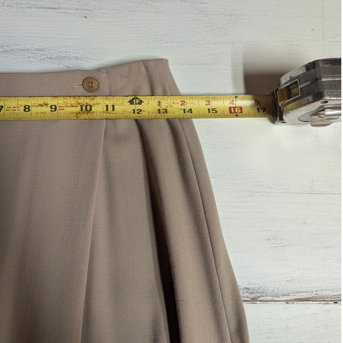 Vintage Beige Wool Blend Button Flap Midi Skirt Small Quiet Luxury 90s Vintage