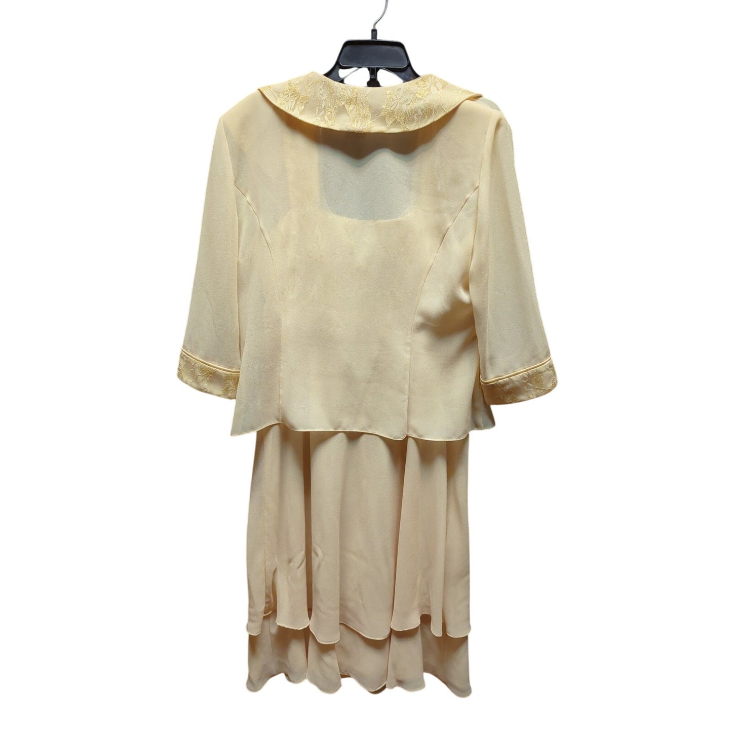 Vintage Size 16 Midnight Velvet 2 pc. Sleeveless Dress Sheer jacket Yellow Lace