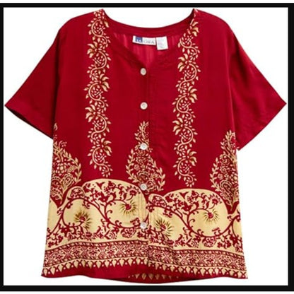 NEW LA CERA Women's Petite Large 2-Piece Printed Blouse Skirt Set Burgundy BOHO