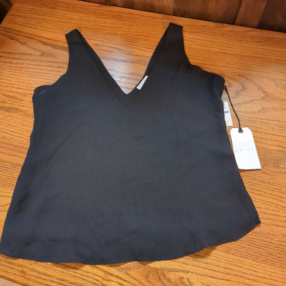 Leith Black Deep V-Neck Flowy Lined Tank Top Size Medium NEW Chiffon