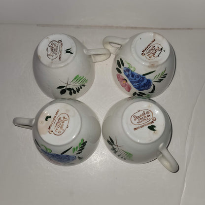 Stangl Pottery Set of 4 Cups Mug coffee tea handle fruit and flowers Brown Blue