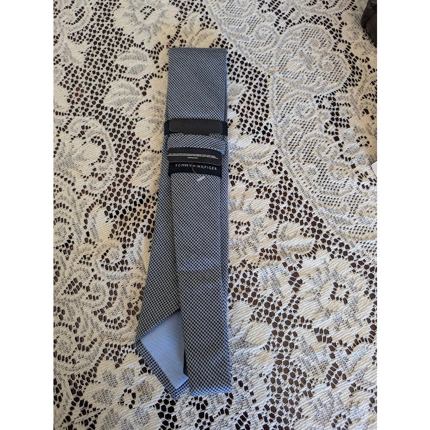 Tommy Hilfiger Tie Grey Blue Micro-Check Silk NWT Corpcore Preppy