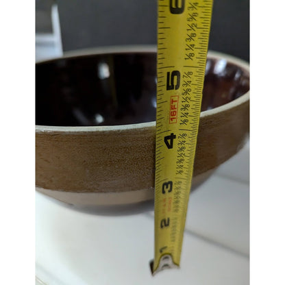 Vintage Brown Salt Glaze Stoneware Mixing Bowl 8.5” slotted rimmed bottom