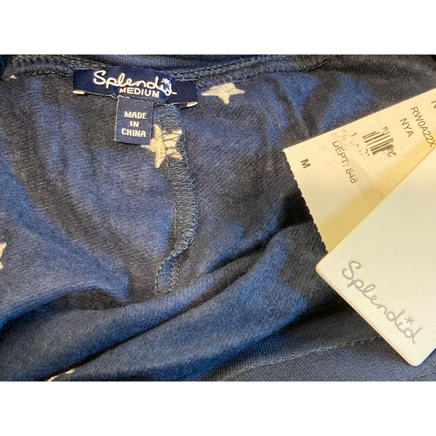 Splendid Soft Embroidered Star Drawstring Jogger Pants Sz Medium in Navy NWT
