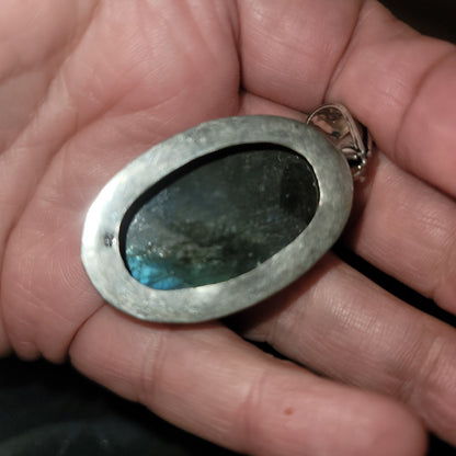 Large Blue Flash Labradorite Pendant 925 Sterling Silver Oval Statement 2.75"