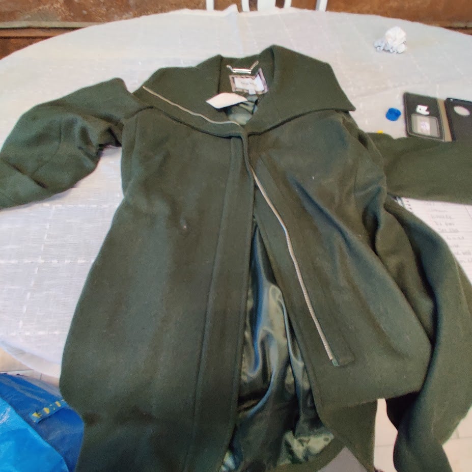 Nine West Wool Blend Winter Coat Jacket Front Full Zip Solid Green Size Large