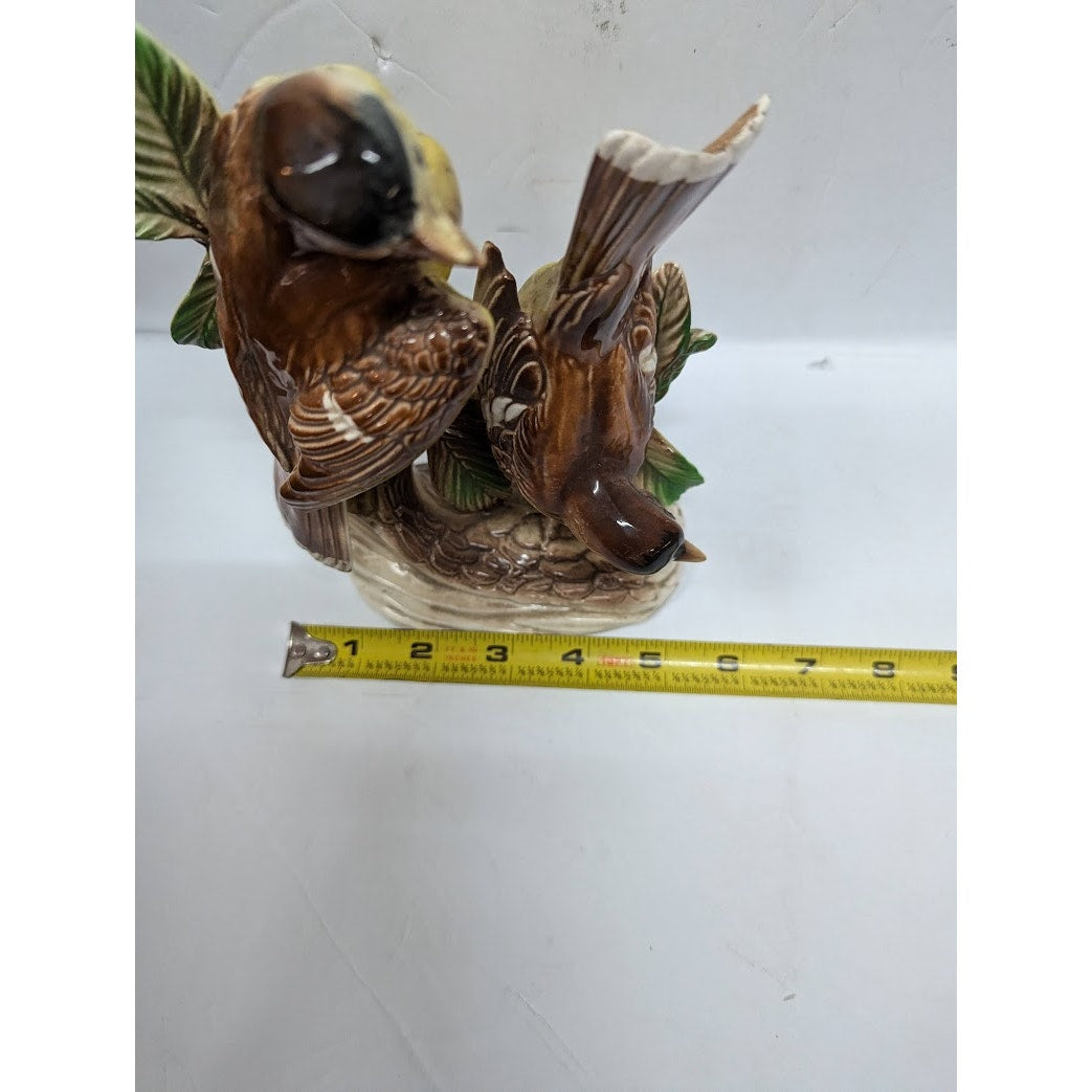 Vintage Porcelain Bird Double Yellow brown Figurine Japan
