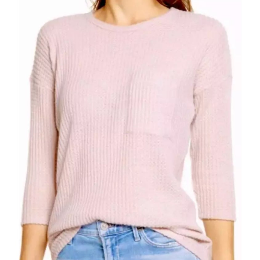 NWT Bobeau Pullover Thermal Waffle Knit Sweater Top Sz Small in Blush Pink