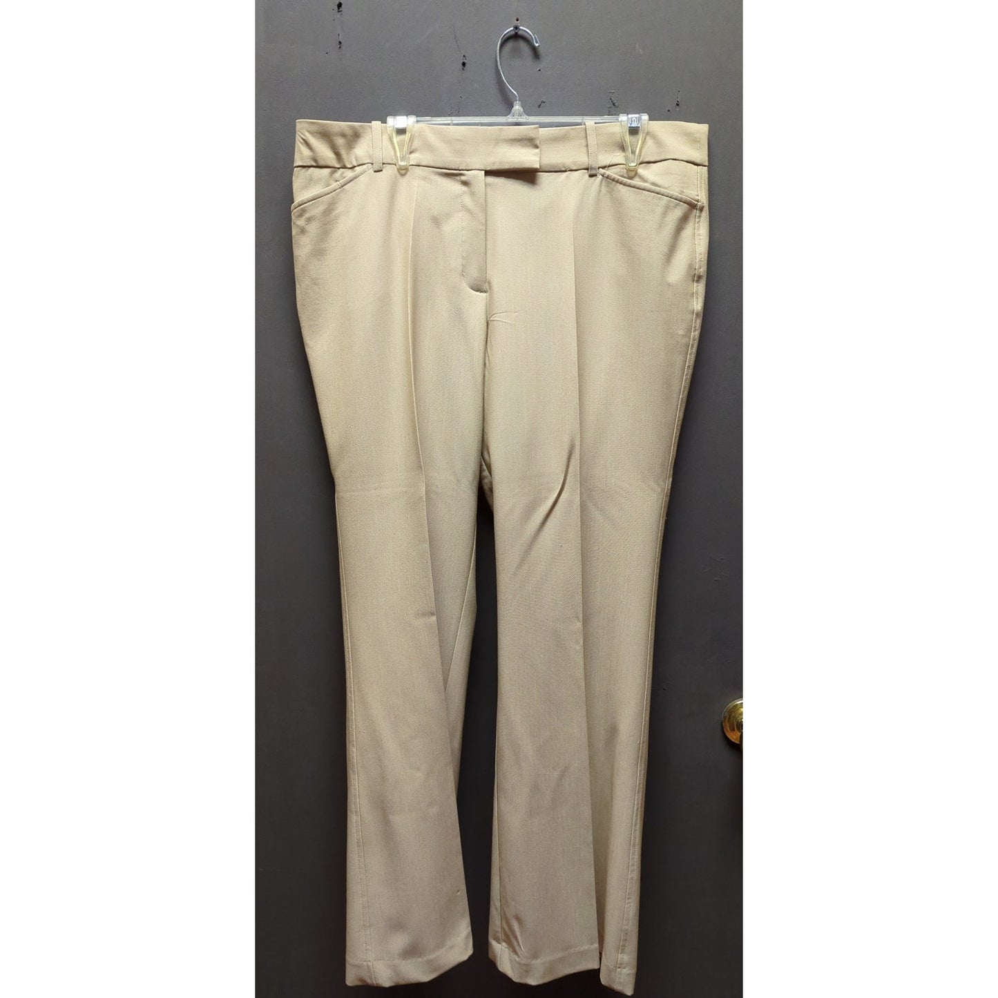George Khaki Trousers Flat Front Straight Leg Career Casual Chic Size 16 Staple