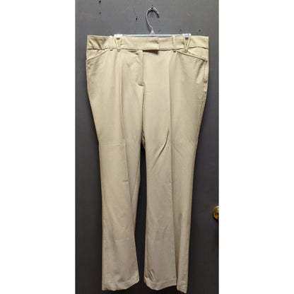 George Khaki Trousers Flat Front Straight Leg Career Casual Chic Size 16 Staple