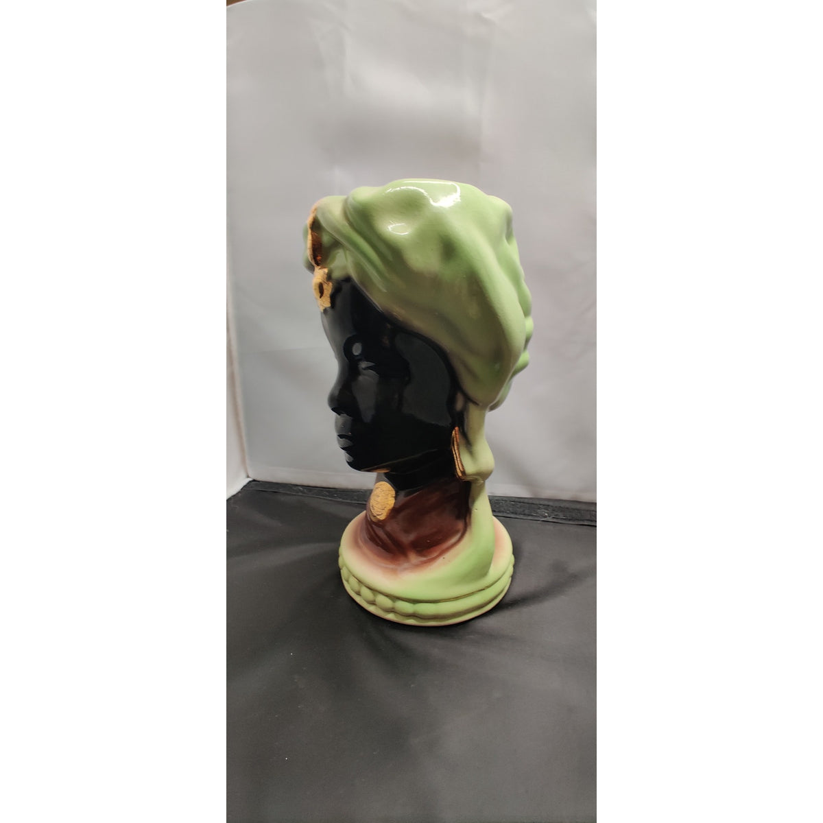 Vintage 1950s 9" Female Blackamoor African Head Vase Planter Turban Figurine