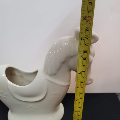 MCM HORSE  rocking vase cream planter Pony saddle reins mid century