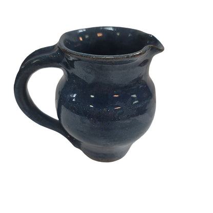Tiny blue pitcher vase art pottery signed 1990 4" tall with handle