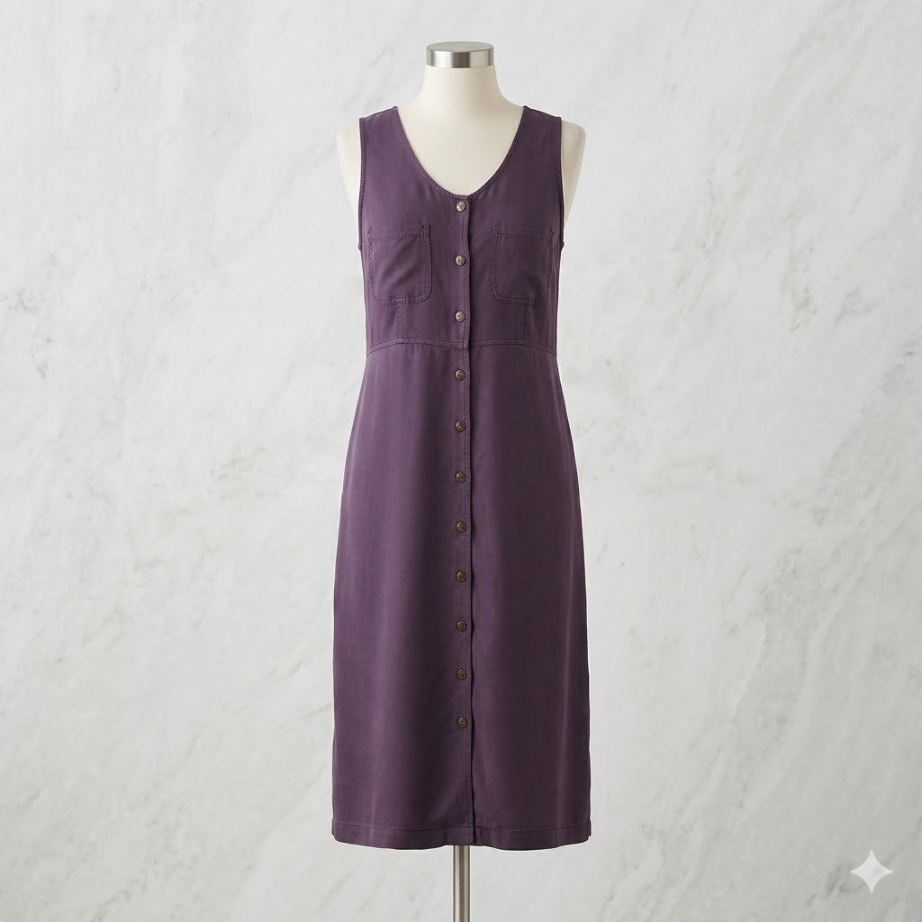 Directives Purple Sleeveless Button Front Shift Casual Dress Small Vintage y2K