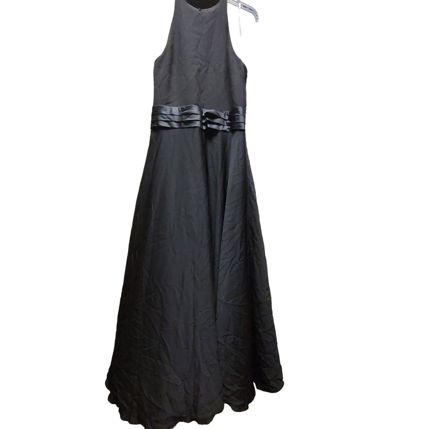 HALSTON Black maxi dress Halter top size 12 Satin Waist keyhole back Formal