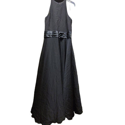 HALSTON Black maxi dress Halter top size 12 Satin Waist keyhole back Formal