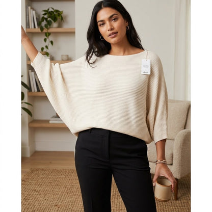 Cloth by Ed Nordstrom Rack Cream Rib Knit Poncho Sweater Casual Comfort Medium