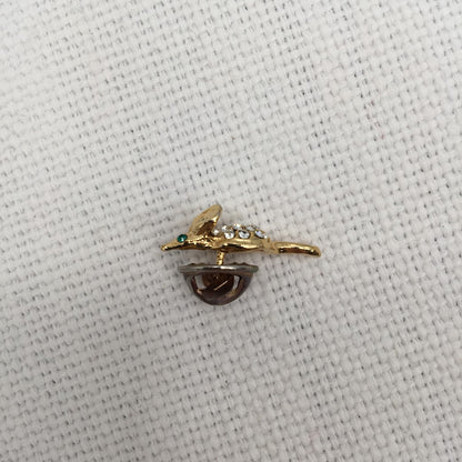 Cat and Mouse moving tail Pins Tie tacks Faux gold crystal and emerald chips