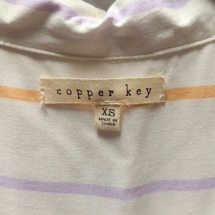 Copper Key Striped Camp Collar Blouse Women XS Ivory Multicolor Short Sleeve Top