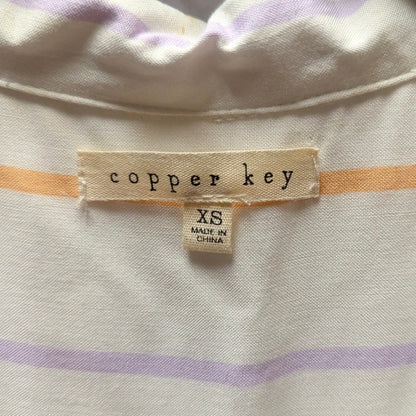 Copper Key Striped Camp Collar Blouse Women XS Ivory Multicolor Short Sleeve Top