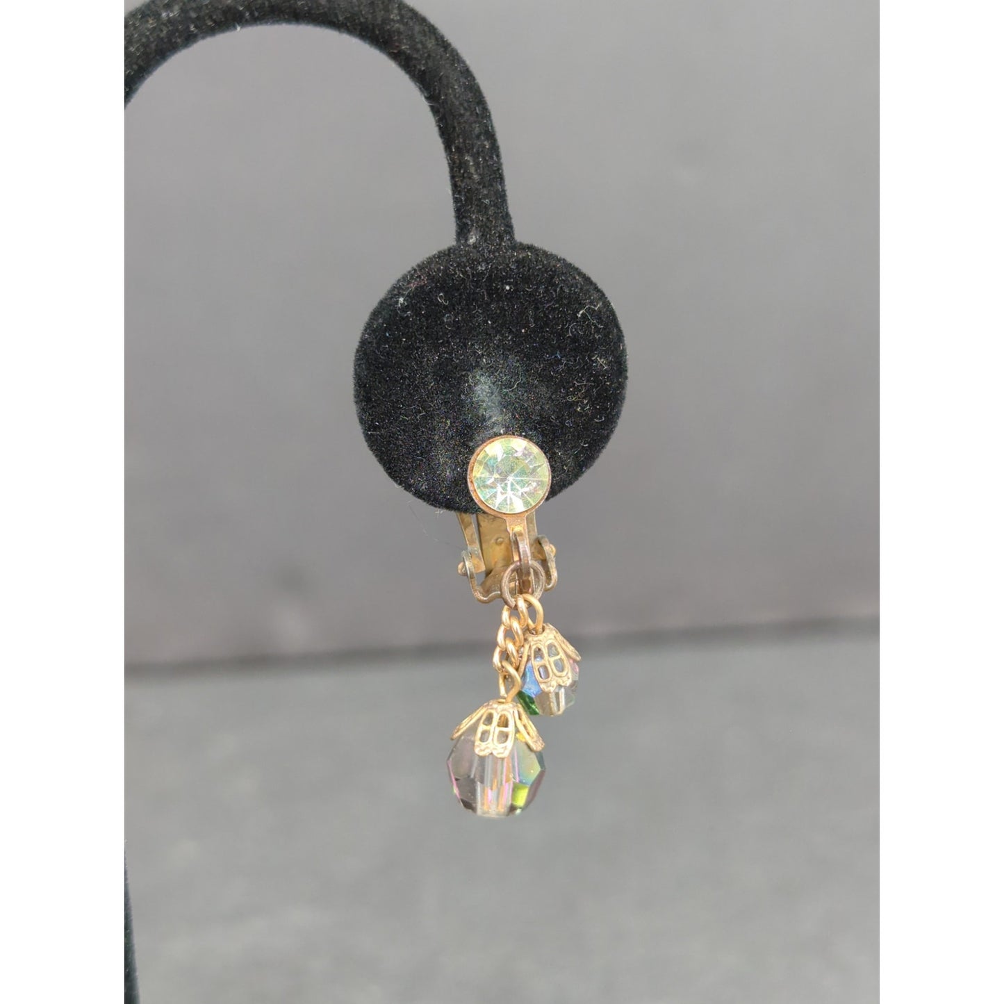 Vintage Iridescent Aurora Borealis Crystal Necklace and Clip On Earring Set