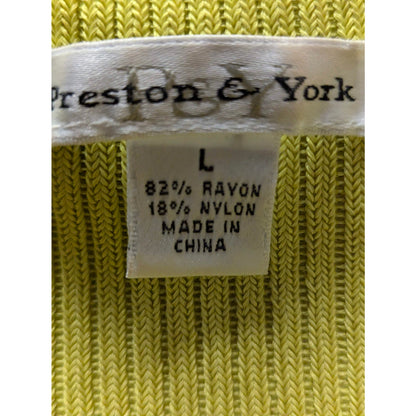 Preston York Chartreuse Ribbed Knit Sleeveless Top Collared V Neck Y2K Preppy